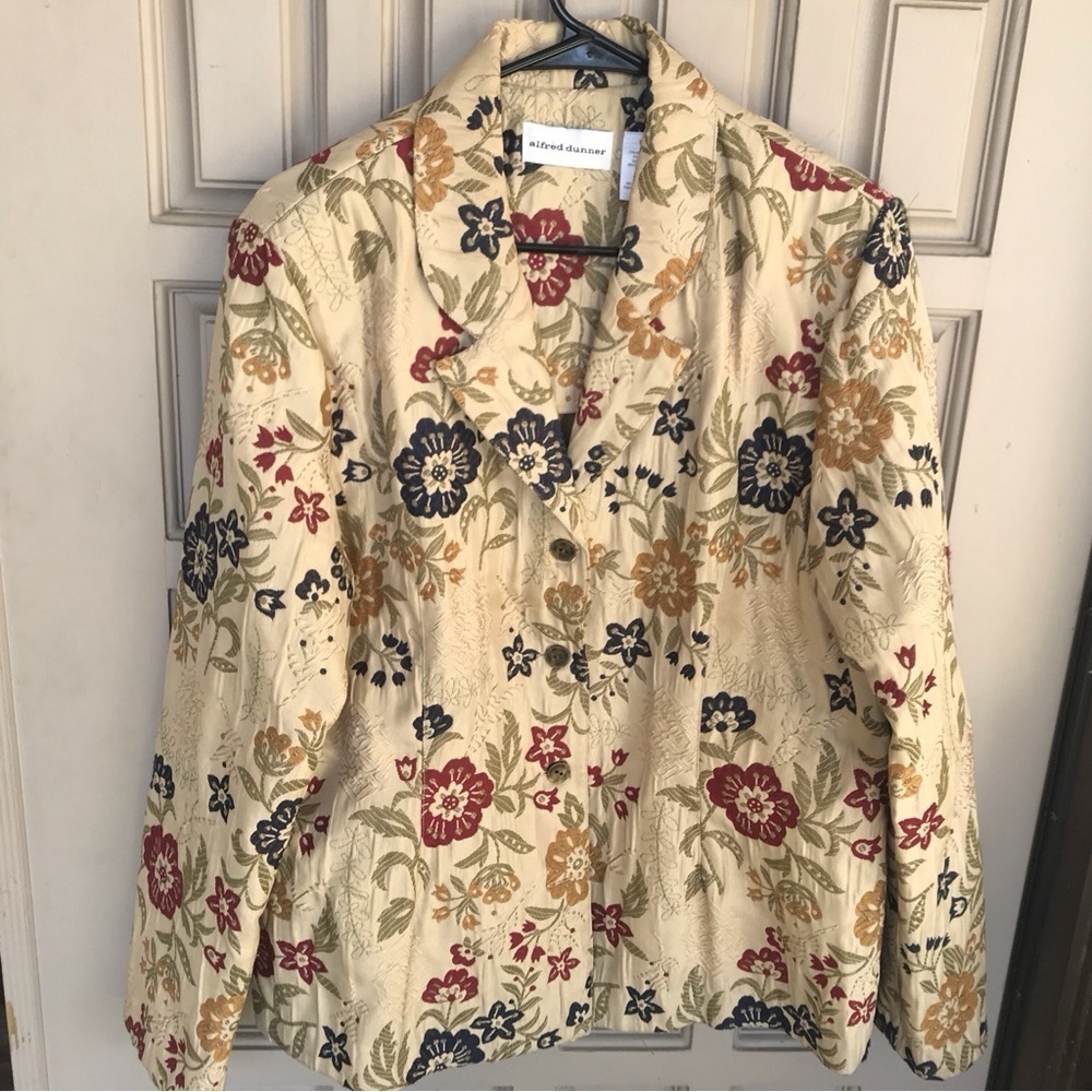 Vintage Alfred Dunner Blazer Creme/Floral Sz14 Polyester Long Sleeves Very Nice
